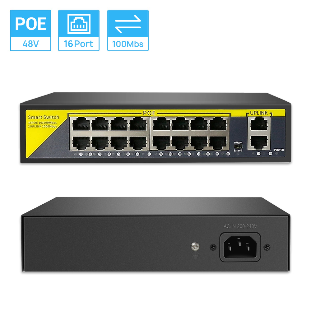 Nvr Poe Switch 16 Port - 16CH POE Switch 2 Uplink Etherne