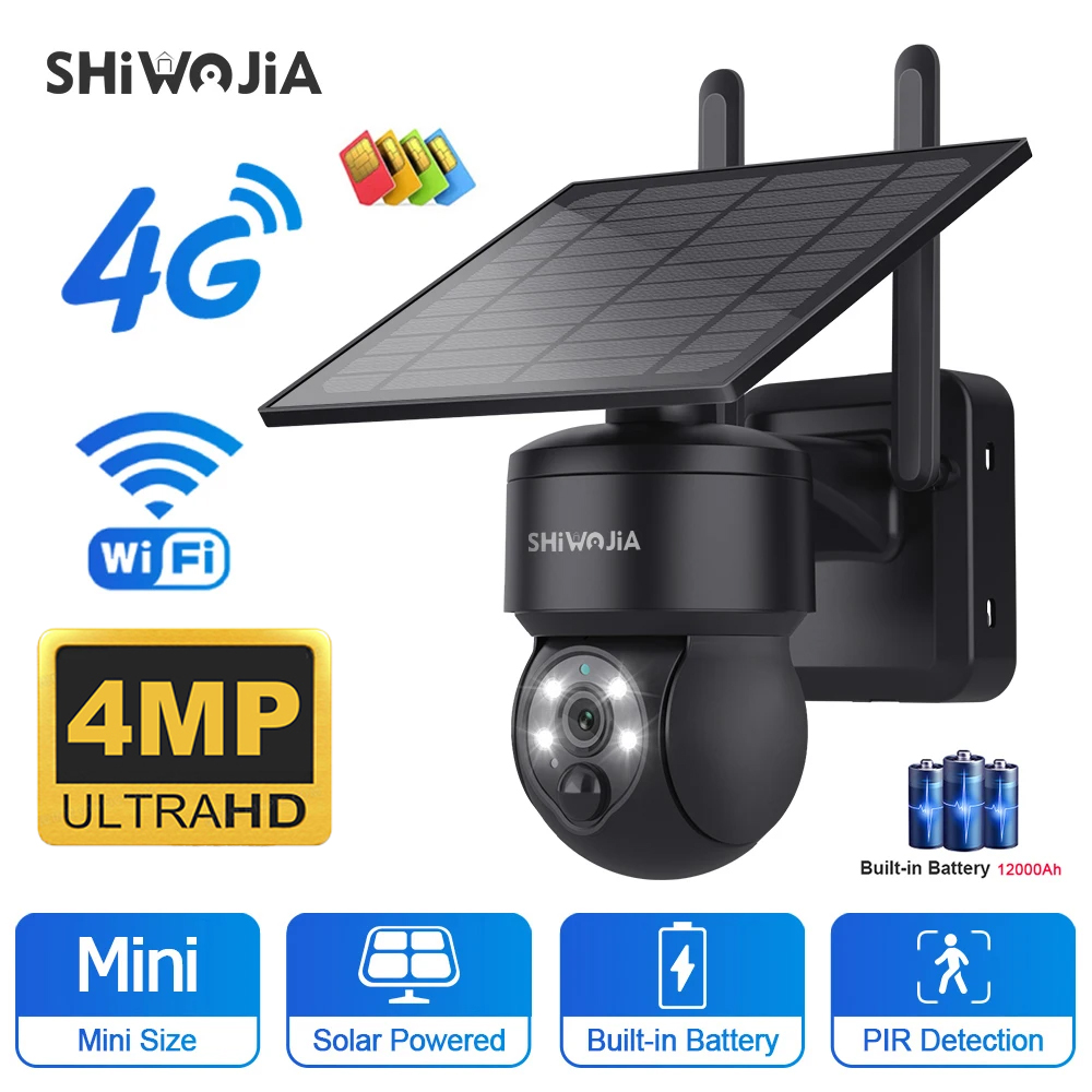 Security Camera System Solar 4G - SHIWOJIA WIFI Wireless PTZ Solar Camera