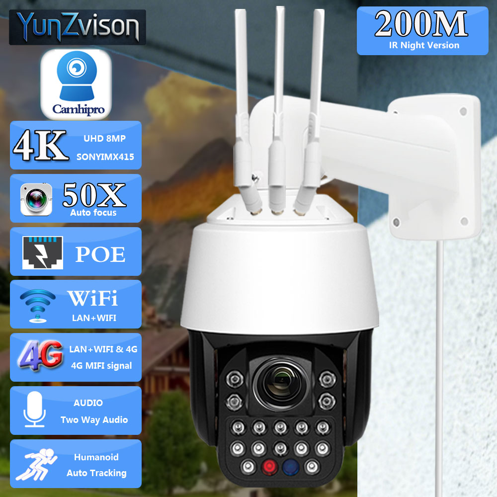 Poe Security Camera 8Mp 4K - 3G 4G SIM Card 50X Zoom