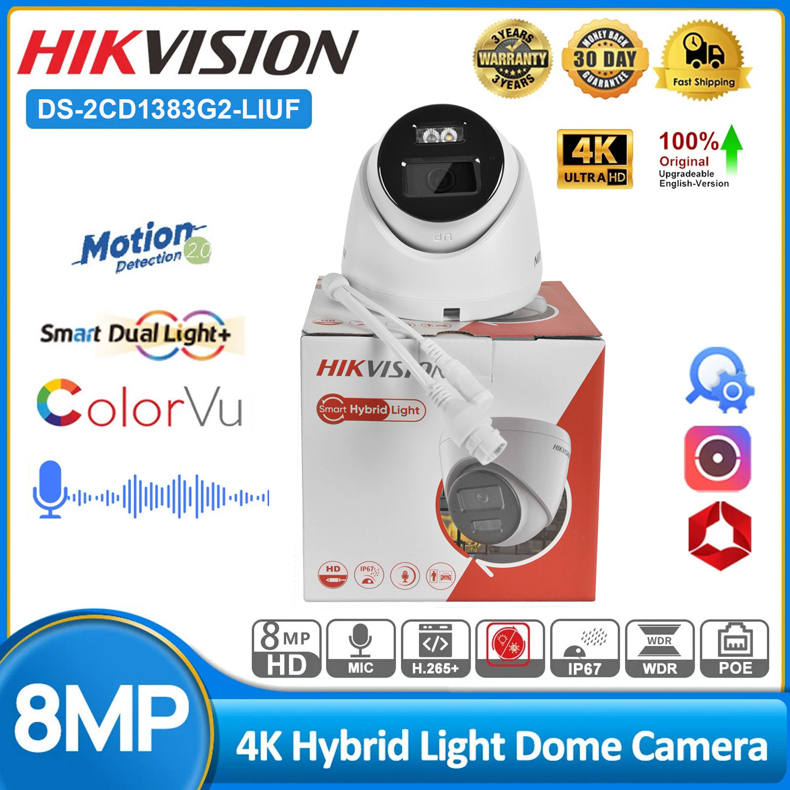 Hikvision Ip Camera 8Mp Dome - Hikvision 8MP IP Camera DS-2CD1383G2-LIUF 4K