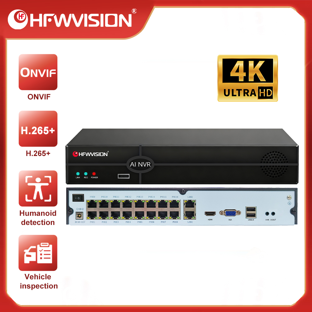 Nvr 16 Channel 4K H265 - HFWVISION 4K POE NVR 16CH Video