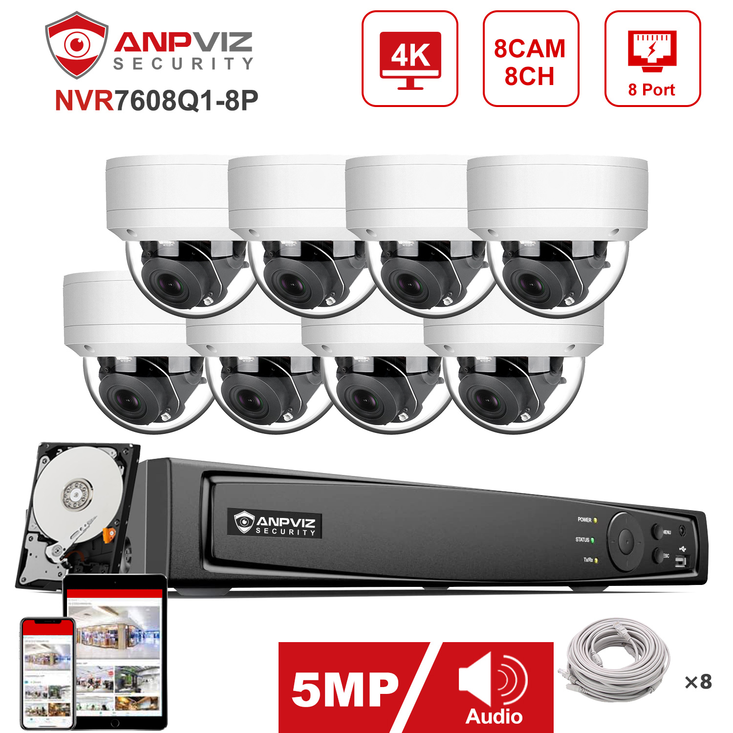 Nvr Kit 4 Camera 5Mp Poe - Anpviz 8CH 4K NVR 4/6/8pcs 5MP