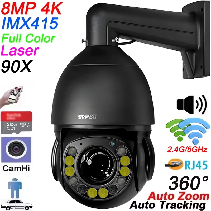 Ip Camera 4K 8Mp Outdoor Ptz - Camhi Max.512G Laser Full Color Metal