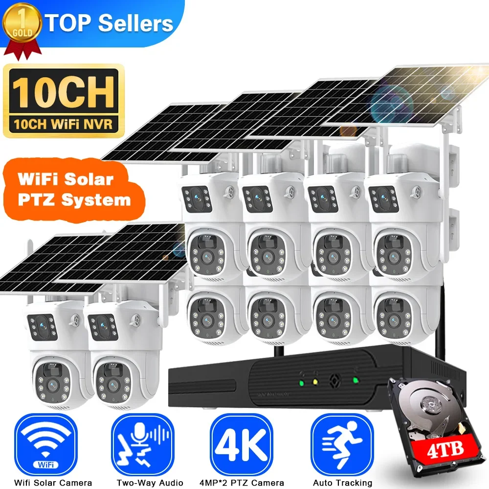 4K 8MP Dual Lens Wifi Solar CC - Cctv Camera System 8 Camera Wireless 评论和价格