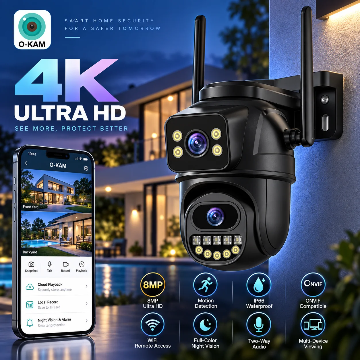 8MP 4K WiFi Dual Lens PTZ Secu - Ip Camera 4K 8Mp Outdoor Ptz 评论和价格