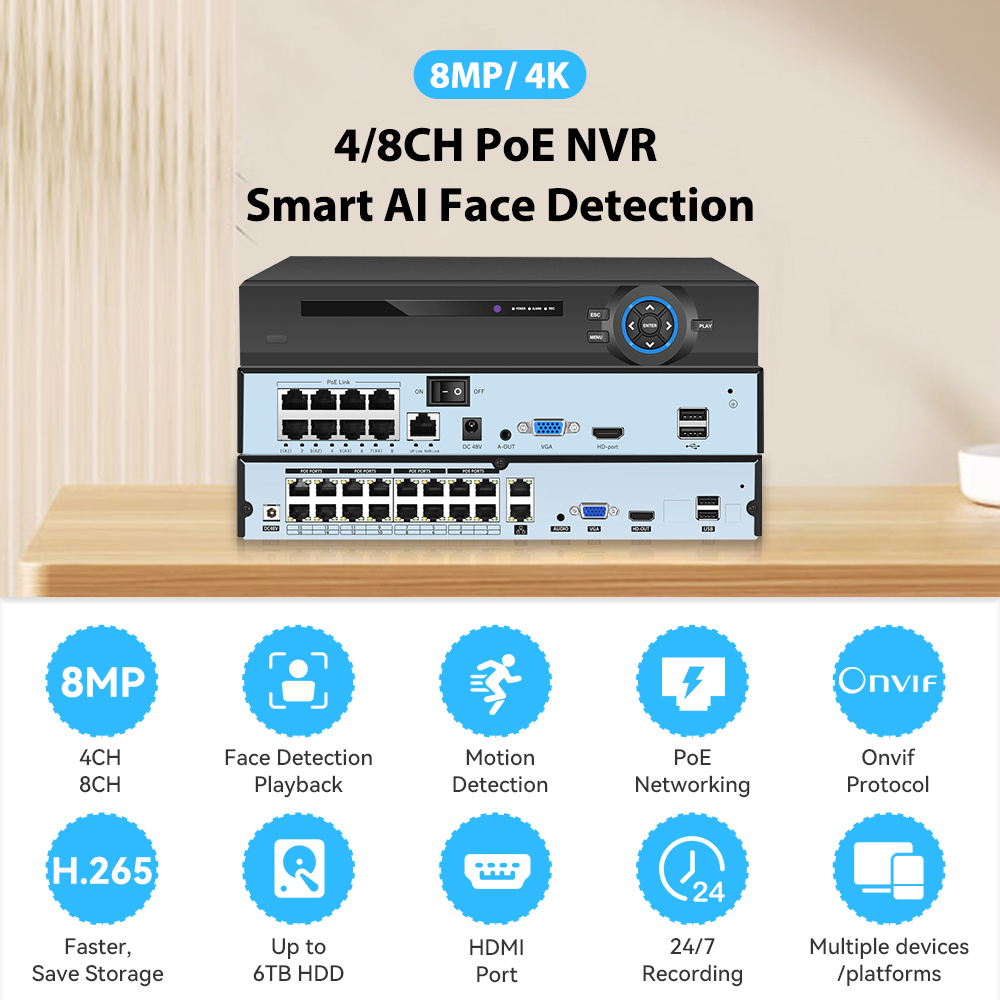 4K 8MP Ultra HD POE NVR Video  - Nvr 16 Channel 4K H265 评论和价格