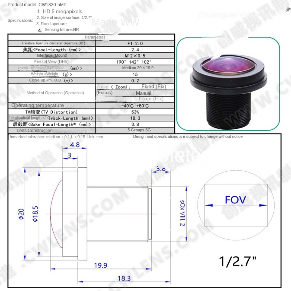 1.8mm 5MP  Fisheye Lens for HD - Cctv Camera 180 Degree Panoramic 评论和价格
