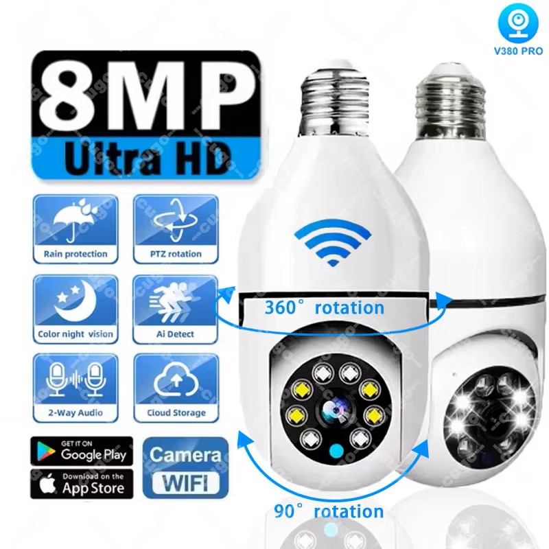 8MP E27 Bulb Surveillance Came - Cctv Camera System 8 Camera Wireless 评论和价格