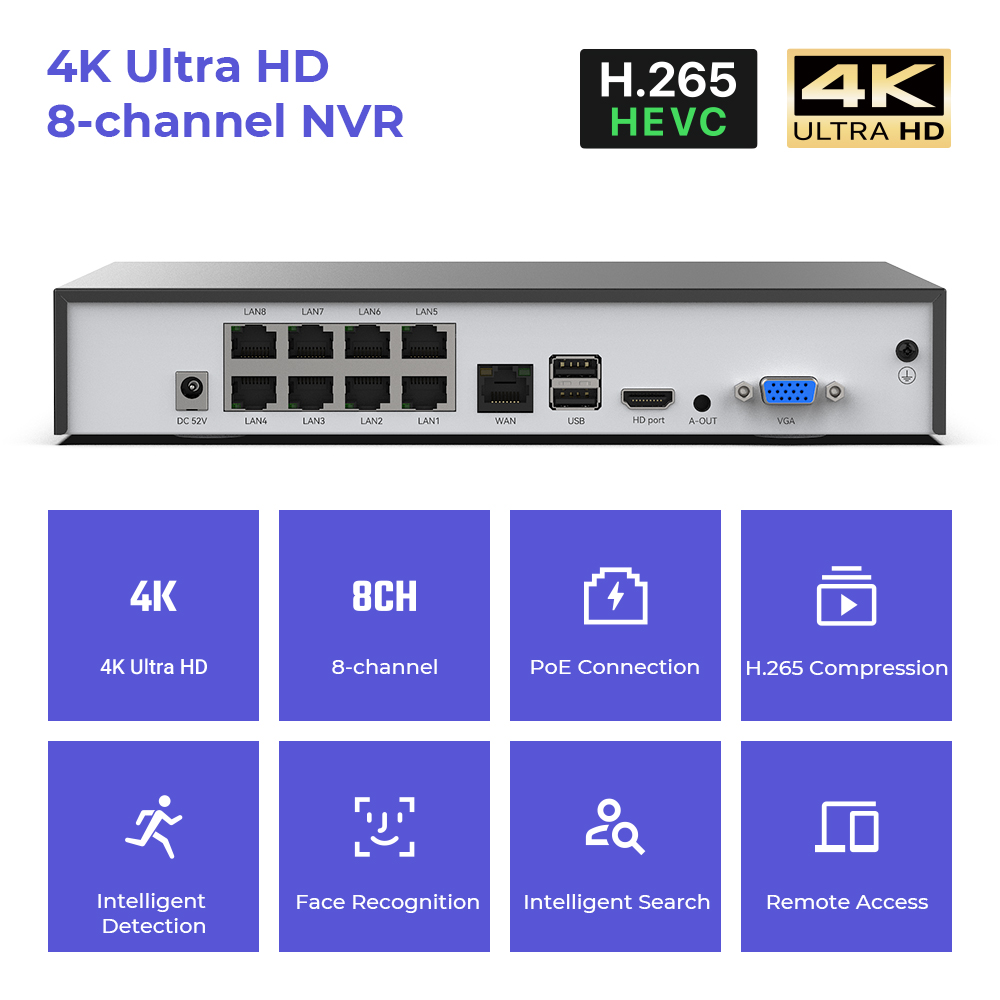 H.View 4K 8Ch Poe Nvr 8Mp Cctv - Dahua Nvr 16 Channel 评论和价格