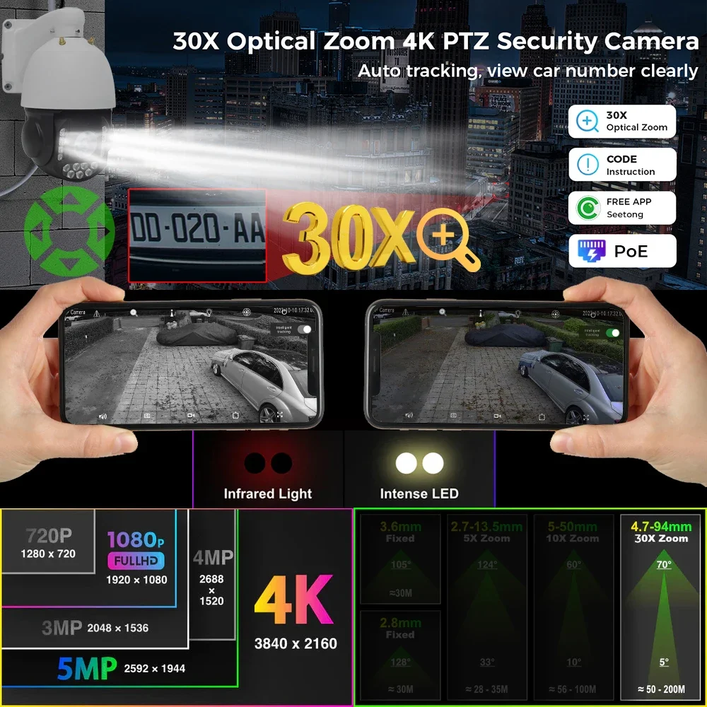 Outdoor 4K 8MP Wired PoE PTZ S - Ptz Camera 30X Zoom Poe 评论和价格